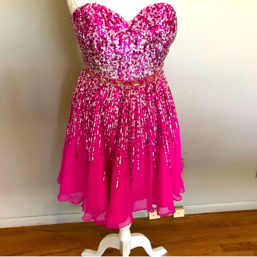 Hot pink beaded Sherri Hill cocktail dress